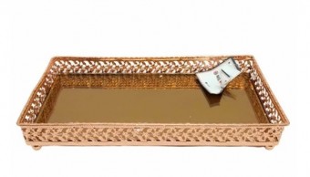 HGH8532 BANDEJA ESPELHADA 24X12CM ROSE RETANG.METAL
