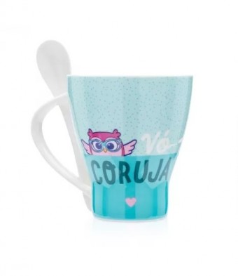 LI1641 CANECA COM COLHER VO CORUJA FOFA