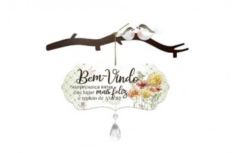 MÓBILE DE PAREDE COM RAMO E PÁSSAROS BEM-VINDO 37X20