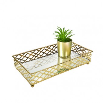 CG-009-078 BANDEJA METAL DOURADO SQUARES ESPELHADA 24X13X05 CM
