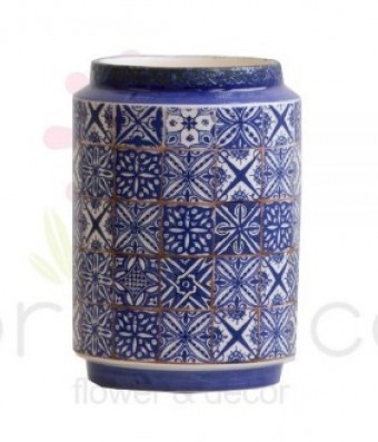 Blc403-az vaso decorado portugues azul - alt 18 cm x larg 13 cm -