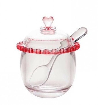 1758 ACUCAREIRO CRISTAL DE CHUMBO C/COLHER CORACAO BORDA ROSA 9,5x12cm