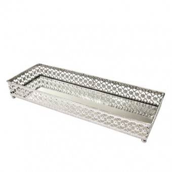 CG-009-013 BANDEJA PRATA EM METAL C/ ESPELHO 34X12,5X5 CM