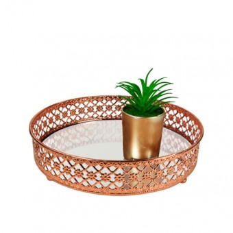 CG-009-025 BANDEJA METAL PRATA FLOWER ESPELHADA 20X5 CM