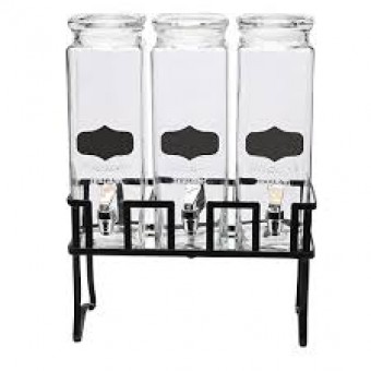 23523 Suqueira com 3 compartimentos em vidro com suporte de metal 2,3L