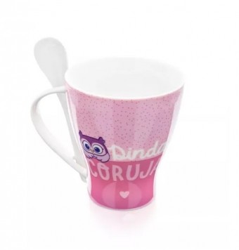 LI1639 CANECA COM COLHER DINDA CORUJA FOFA
