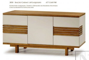 3850NM - Balcão Carimã 1,60 - laqueado* com detalhes em madeira 