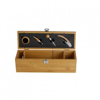 Estojo em bambu para 1 garrafa com 4 acessórios