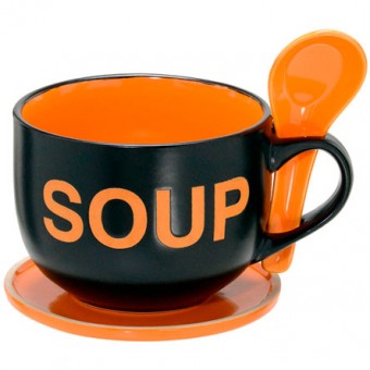 52-028 caneca ceramica sopa pt/laranja colher 470 ml