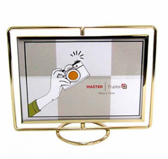 LMT9082 PORTA RETRATO DE FERRO GIRATORIO DOURADO 18X13 CM