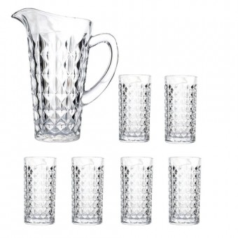 24281 Jogo para refresco Aquamarine 7 pecas em cristal ecologico (1,5L+6x340ml) transparente