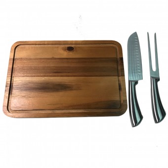 23595 Jogo de 3 pecas para churrasco em aco inox