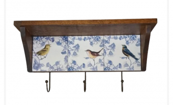 3015N-009 PRATELEIRA 3 AZULEJOS - PASSARO ARABESCO - 55X25X14CM