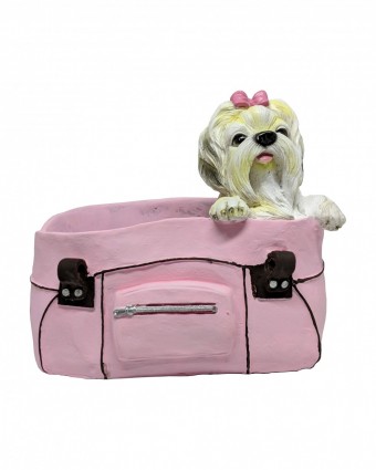 001035 vaso para jardim de resina rosa cachorro 25,5x16,5x21cm sku 001035