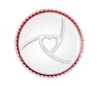 1760 petisqueira cristal de chumbo coracao borda rosa 23,5x2,5cm