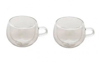 1851 CJ 2 XICARAS P/CAFE E CHA DUPLA PAREDE DE VIDRO BOROSSILICATO 240ml