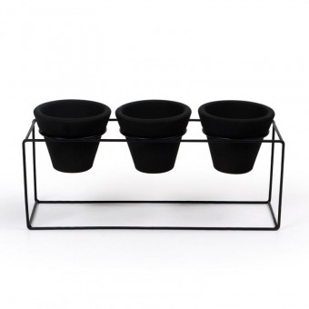 18554 SUPORTE DE FERRO PARA 03 VASOS PEQUENO PRETO