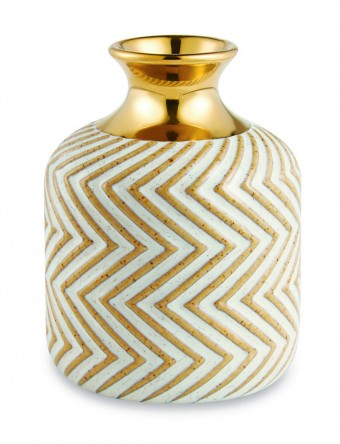 10774 VASO EM CERAMICA NUDE E DOURADO 16 CM