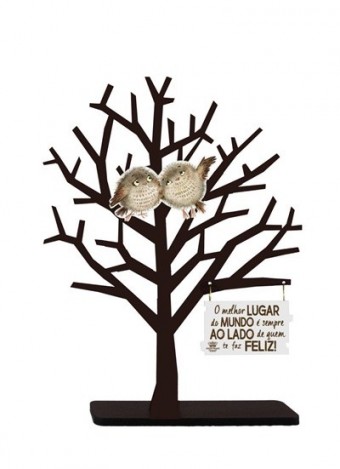 P17931 ENFEITE ARVORE GALHOS O MELHOR LUGAR DO MUNDO...PASSARINHO CINZA 28X21