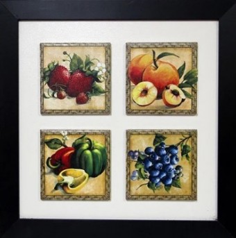3004m-019 quadro dec madeira c/4 az morango 31,5x31,5cm