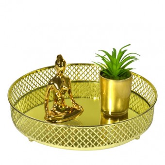 CG-009-110 BANDEJA METAL DOURADA LAYERS ESPELHADA 20.5X05 CM