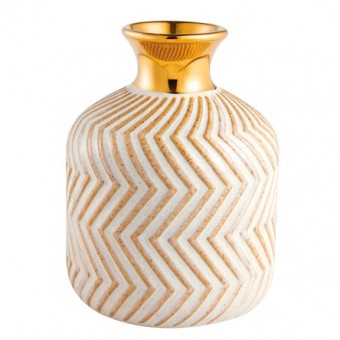 15790 VASO CERAMICA BR/DOURADO RANHURAS 08X10 CM