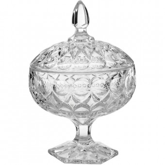 25555 POTICHE DECORATIVO DE CRISTAL DE CHUMBO C/PE E TAMPA ANGELICA 10,5x17cm