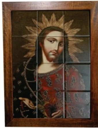 3093am-109 quadro azulejo sagrado coração de jesus 30x20cm