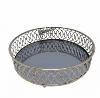 HGH8522 BANDEJA ESPELHADA 17,5X5CM PRATA REDONDO METAL