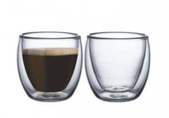 25648 Jogo de 2 copos parede dupla em vidro borossilicato 90ml