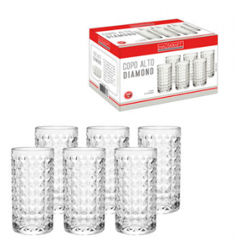 Cplg-001 jg copos de vidro alto diamond 300 ml 06 pcs