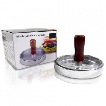 6585M MOLDE PARA HAMBURGUER-METAL COM CABO DE MADEIRA