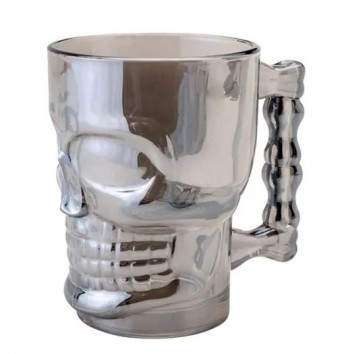 1225 caneca c/1 p/chopp e cerveja de vidro sodo-calcico caveira rock style prateado 510ml