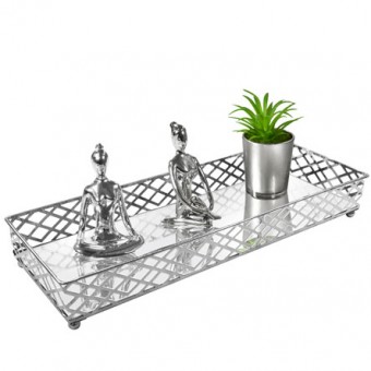 CG-009-079 BANDEJA METAL PRATA SQUARES ESPELHADA 35X13X05 CM