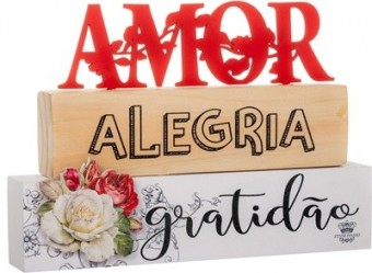 P18797 ENFEITE DE MESA FRASES COM APLIQUE AMOR 14X20X3