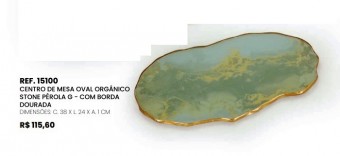 15100 centro de mesa oval organico stone perola g - c/ borda dourada