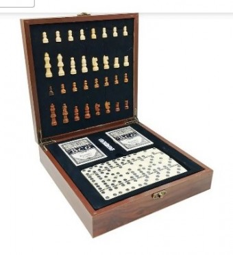 MARMT1951 JG XADREZ DOMINO BARALHO DADO 24X24CM MADEIRA