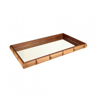 25827BR Bandeja retangular de madeira bamboo L46xP26xA4,5cm cor marrom
