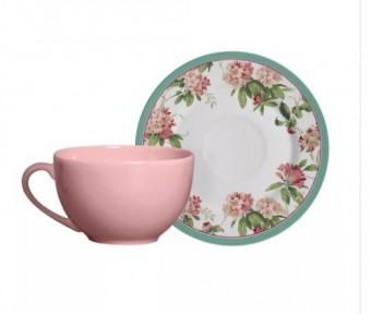 1149-104 cj. 6 xicars de cha rosa suave c/pires sweet vintage 1o classific.