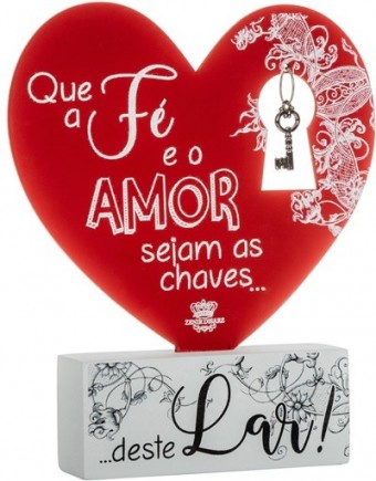 P18690 ENFEITE DE MESA CORAÇÃO COM BASE QUE A FÉ O AMOR...16X14