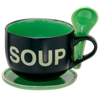 52-027 caneca ceramica sopa pt/verde c/ colher 470 ml