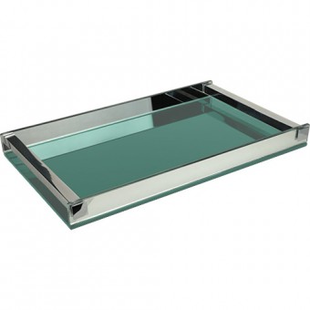 25822BR Bandeja Cosmopolitan retangular espelhada com alca em aco inox L50xP30x4,5cm cor tiffany