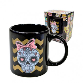 1864G CANECA DE CERAMICA PRETA CAVEIRA 340 ML