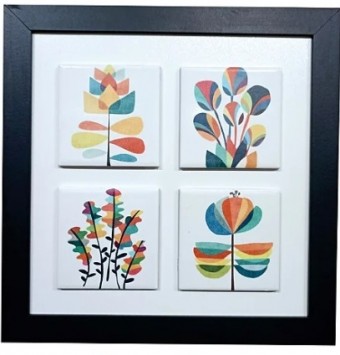 3004M-024 QUADRO DEC MADEIRA C/4 AZ FOLHAS COLOR 31,5X31,5CM