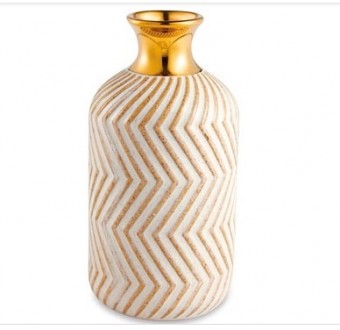 10772 VASO EM CERAMICA NUDE E DOURADO 18 CM