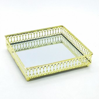 42579 BANDEJA ESPELHADA 17X17CM DOURADO