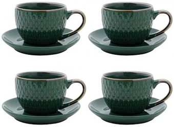 27613 CJ 4 XICARAS PORCELANA P/CAFE C/PIRES VERDE 90ML