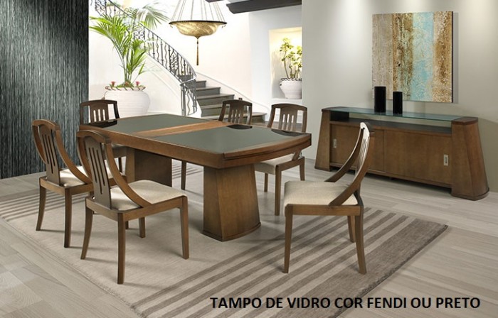 1050 - MESA ELÁSTICA ILHABELA  TAMPO VIDRO  FENDI/PRETO