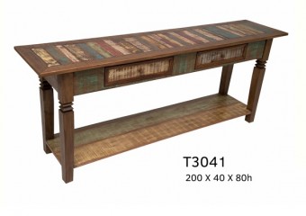 T3041 APARADOR PÉ MINEIRO DUPLO 200X45X80 ALT. ( MADEIRA DE DEMOLIÇÃO )