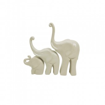 SRU2076 ESTATUETA TRES ELEFANTES FAMILIA EM FILA CREME 32x
